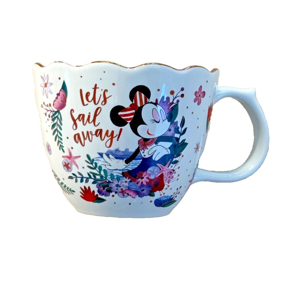 Disney Cruise Lines "Let's Sail‎ Away" Minnie Mouse/Flowers Coffee Cup Mug NEW
